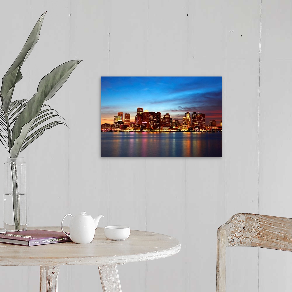 A farmhouse room featuring Boston City Skyscrapers, Custom House and Boston Waterfront at night from East Boston, Boston, Ma...