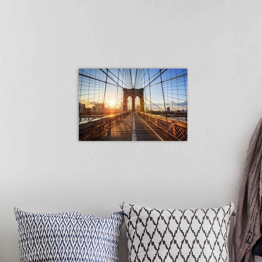 A bohemian room featuring Brooklyn bridge in New York city, USA.
