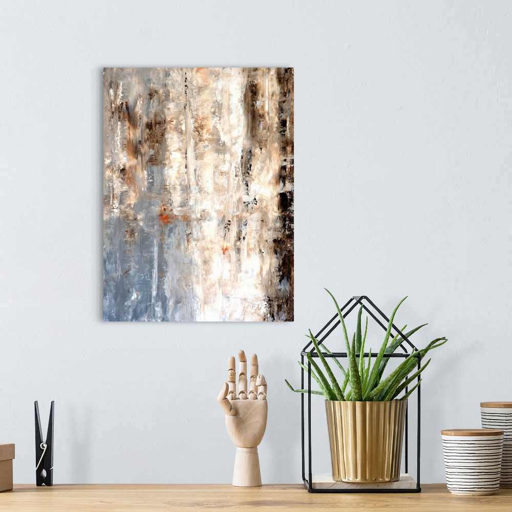A bohemian room featuring Brown and Grey Abstract Art Painting