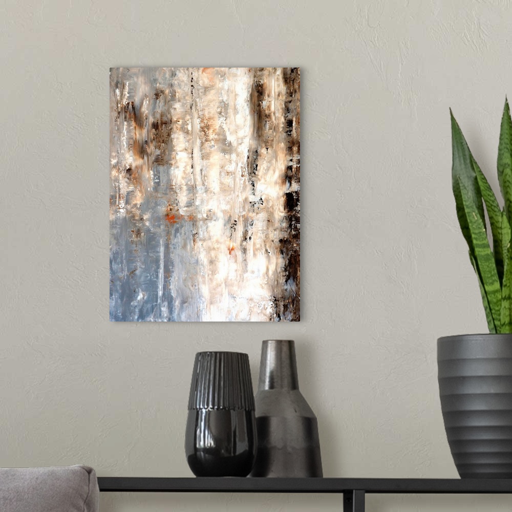 A modern room featuring Brown and Grey Abstract Art Painting
