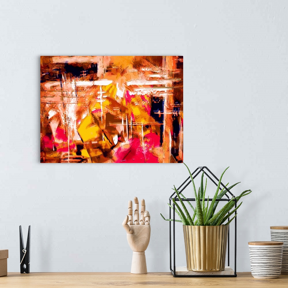 A bohemian room featuring abstract painting