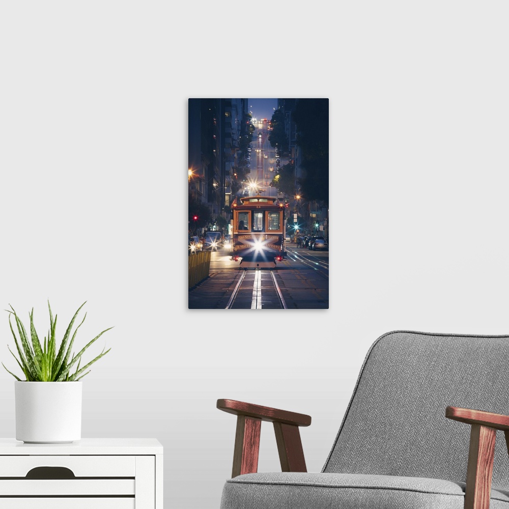 A modern room featuring Cable Cars At Night With City Lights, San Francisco, California