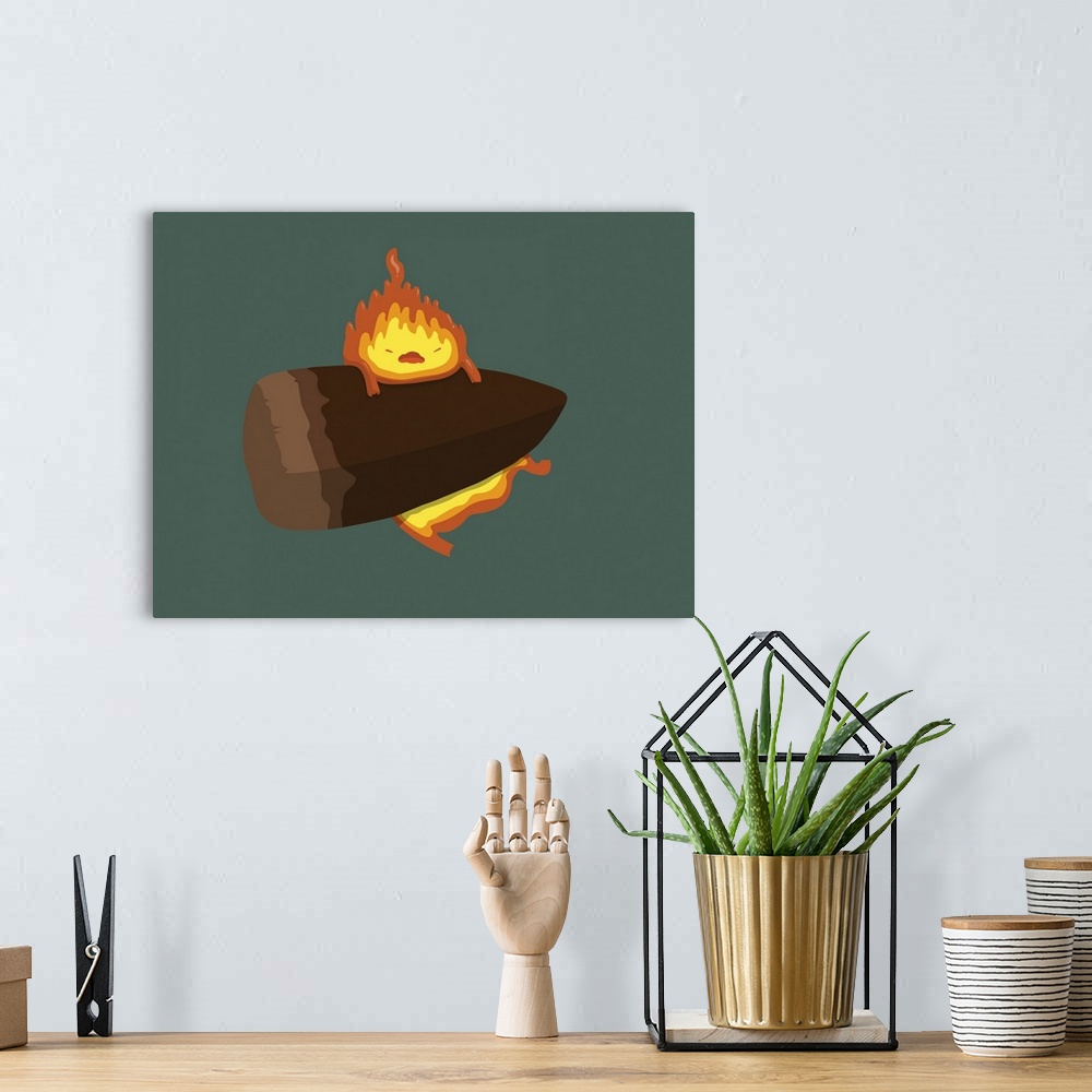 A bohemian room featuring Calcifer from howl's moving castle.