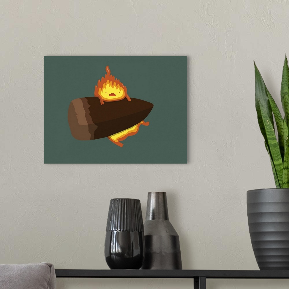 A modern room featuring Calcifer from howl's moving castle.