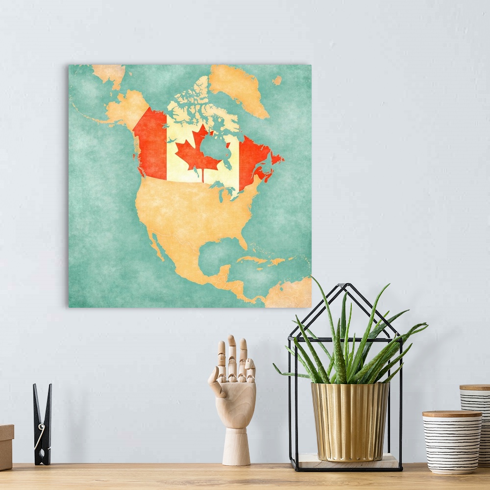 A bohemian room featuring Map Of North America - Canada (Vintage Series)