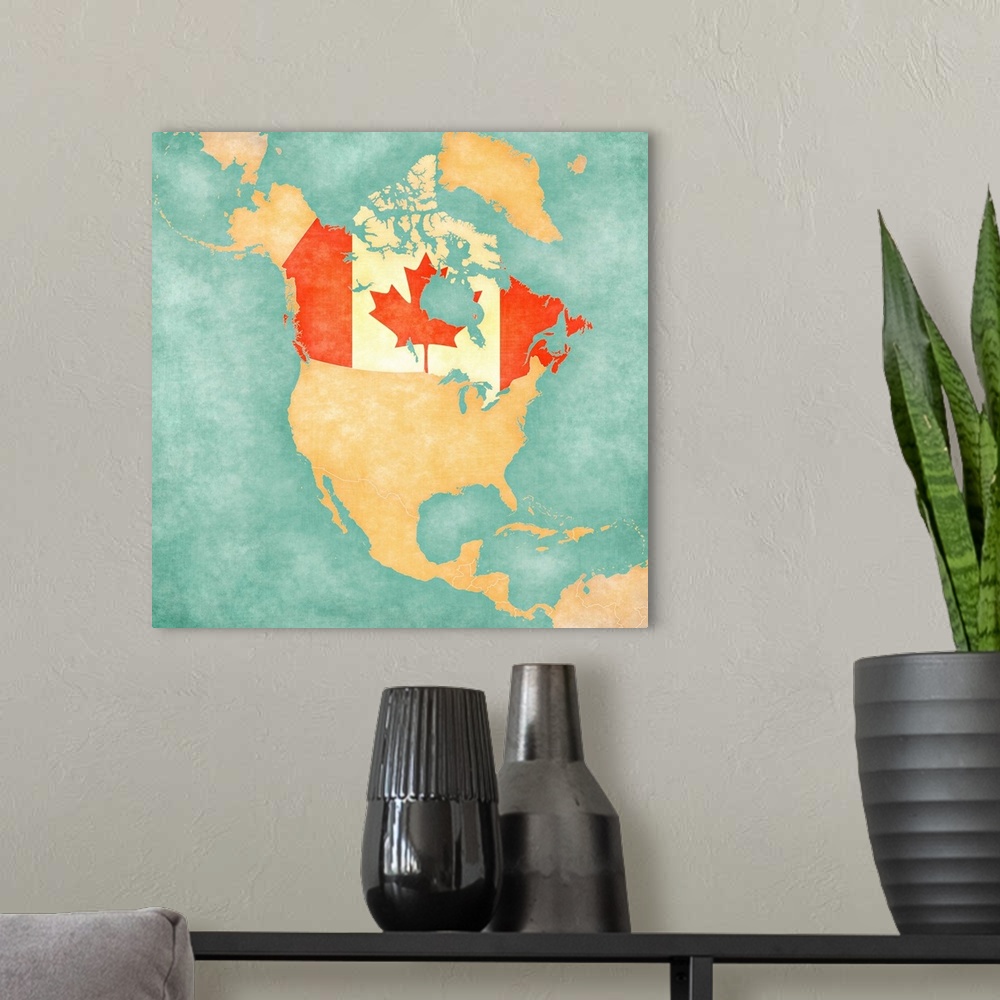 A modern room featuring Map Of North America - Canada (Vintage Series)