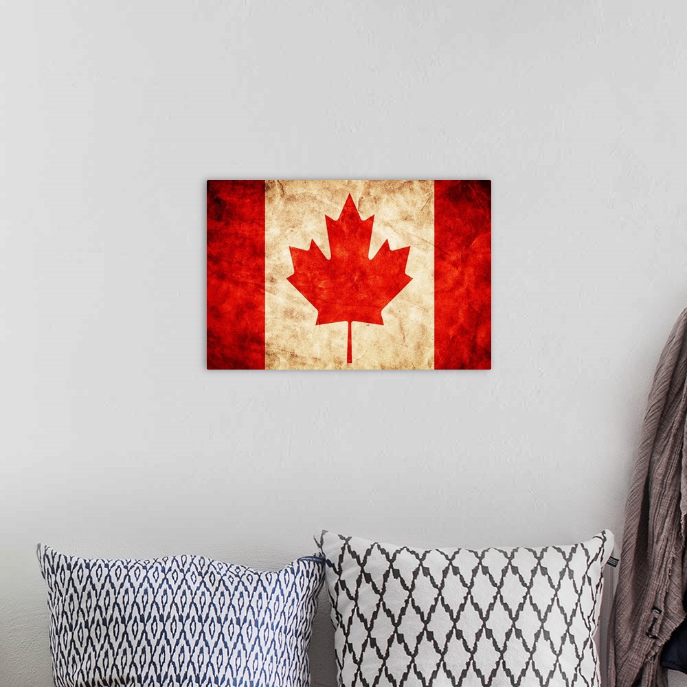A bohemian room featuring Canadian flag in a grunge style.
