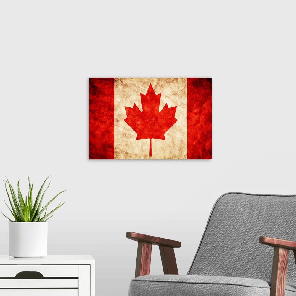 A modern room featuring Canadian flag in a grunge style.