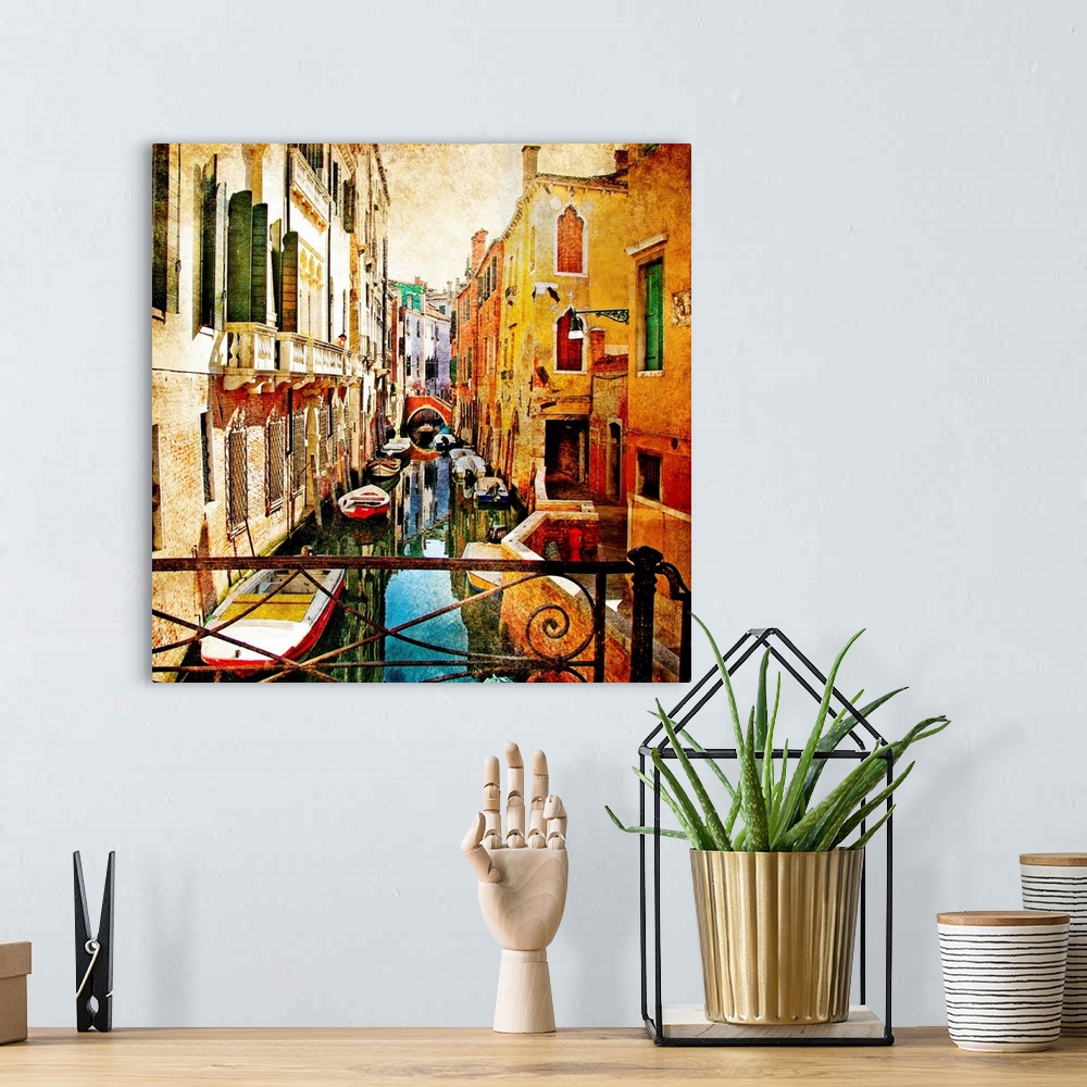 A bohemian room featuring amazing Venice -artwork in painting style