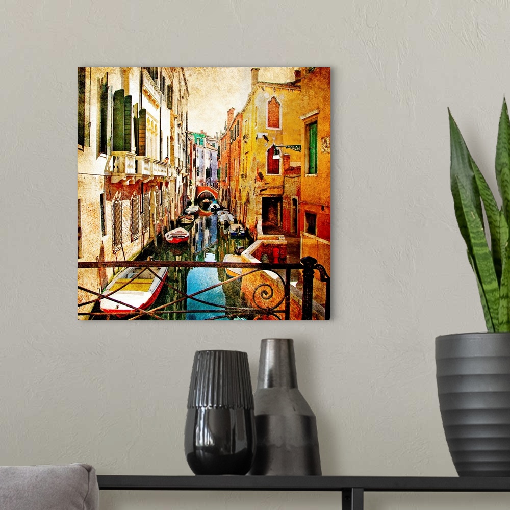 A modern room featuring amazing Venice -artwork in painting style