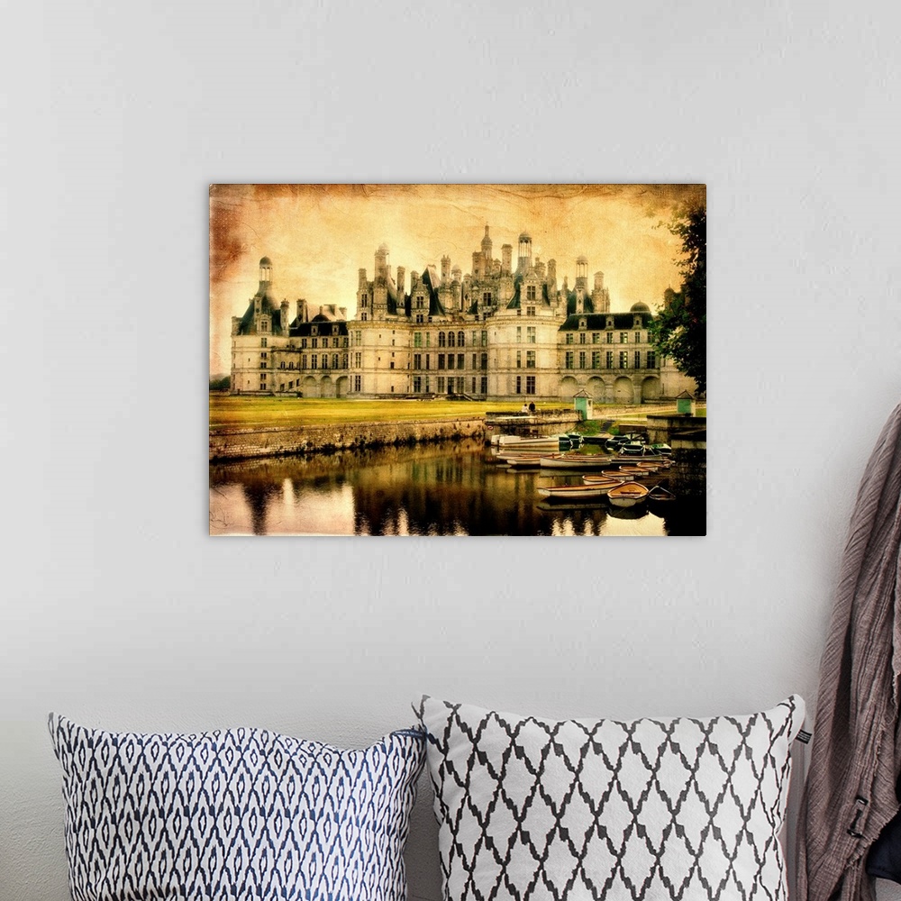 A bohemian room featuring Chambord castle - artistic retro styled picture