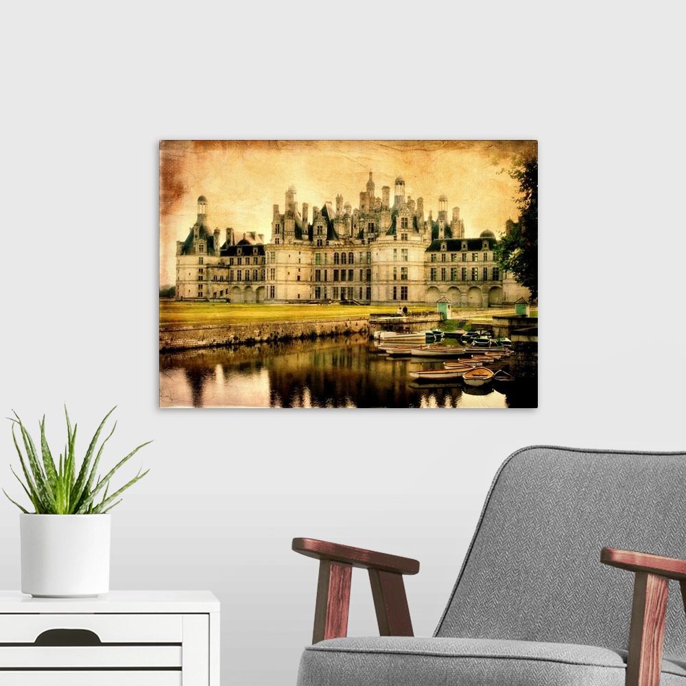 A modern room featuring Chambord castle - artistic retro styled picture
