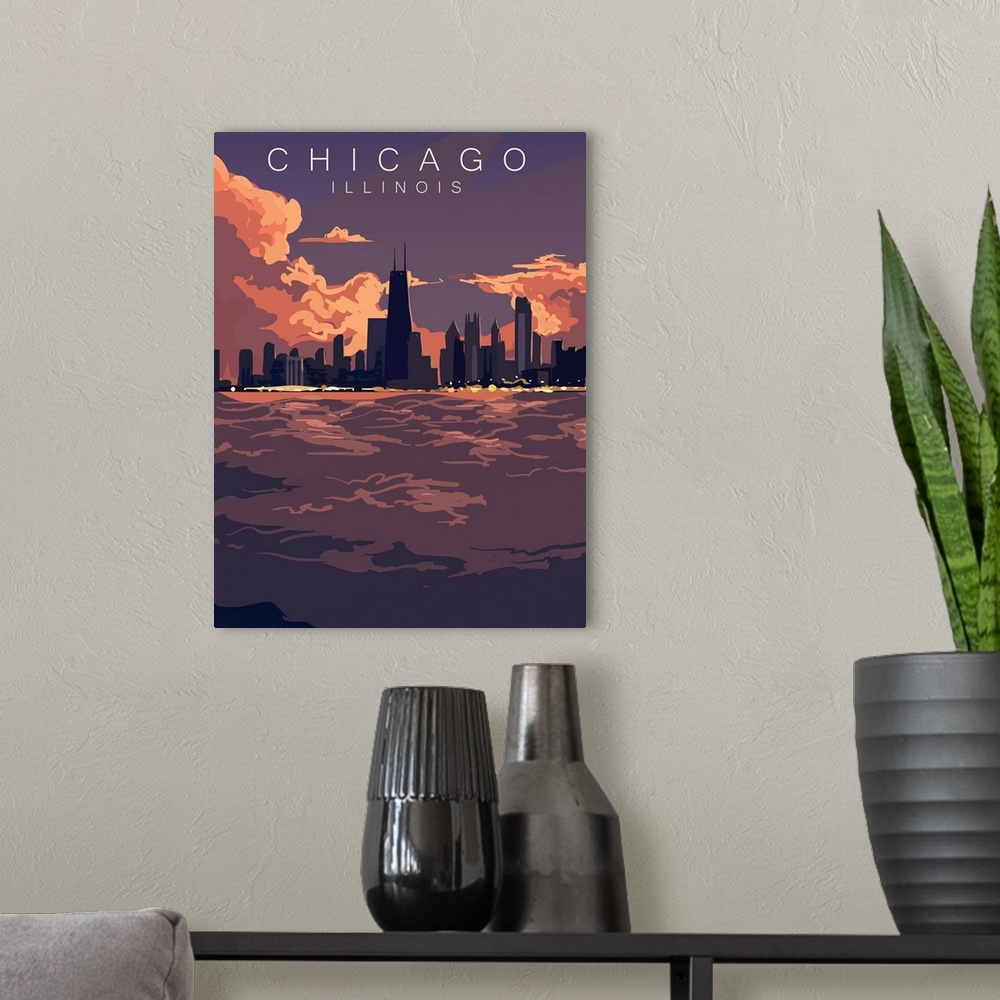 A modern room featuring Chicago Modern Vector Travel Poster
