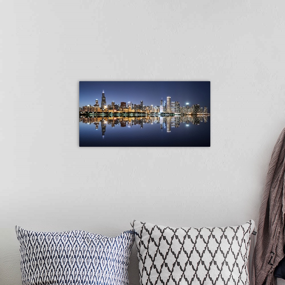A bohemian room featuring Chicago Night Skyline Across Lake Michigan