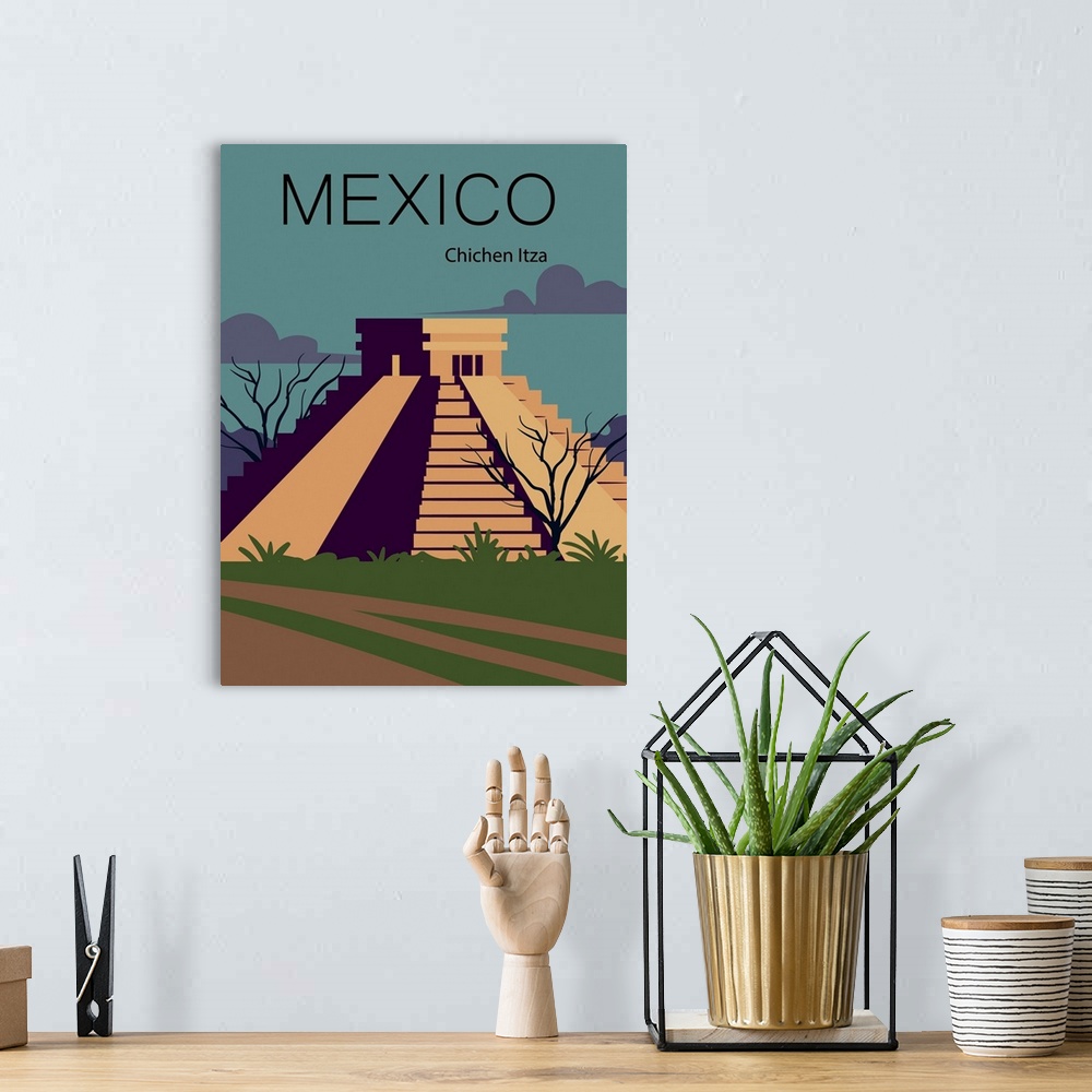 A bohemian room featuring Chichen Itza Modern Vector Travel Poster