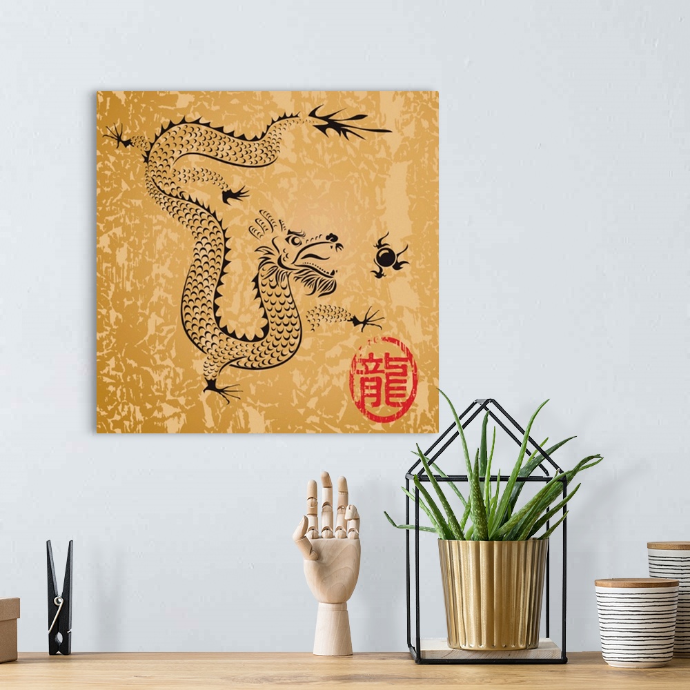 A bohemian room featuring Ancient Chinese Dragon and texture background, vector illustration file with layers