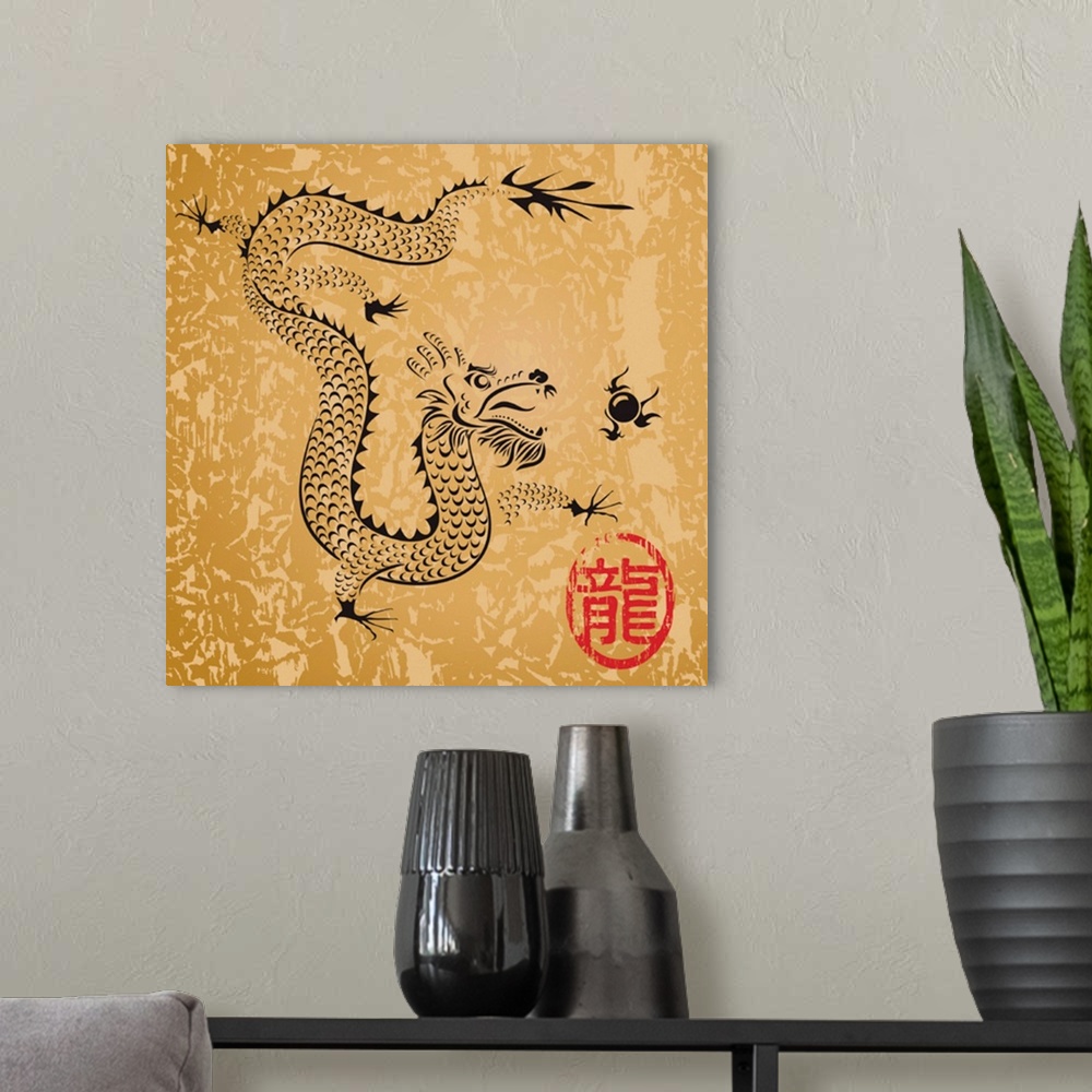 A modern room featuring Ancient Chinese Dragon and texture background, vector illustration file with layers