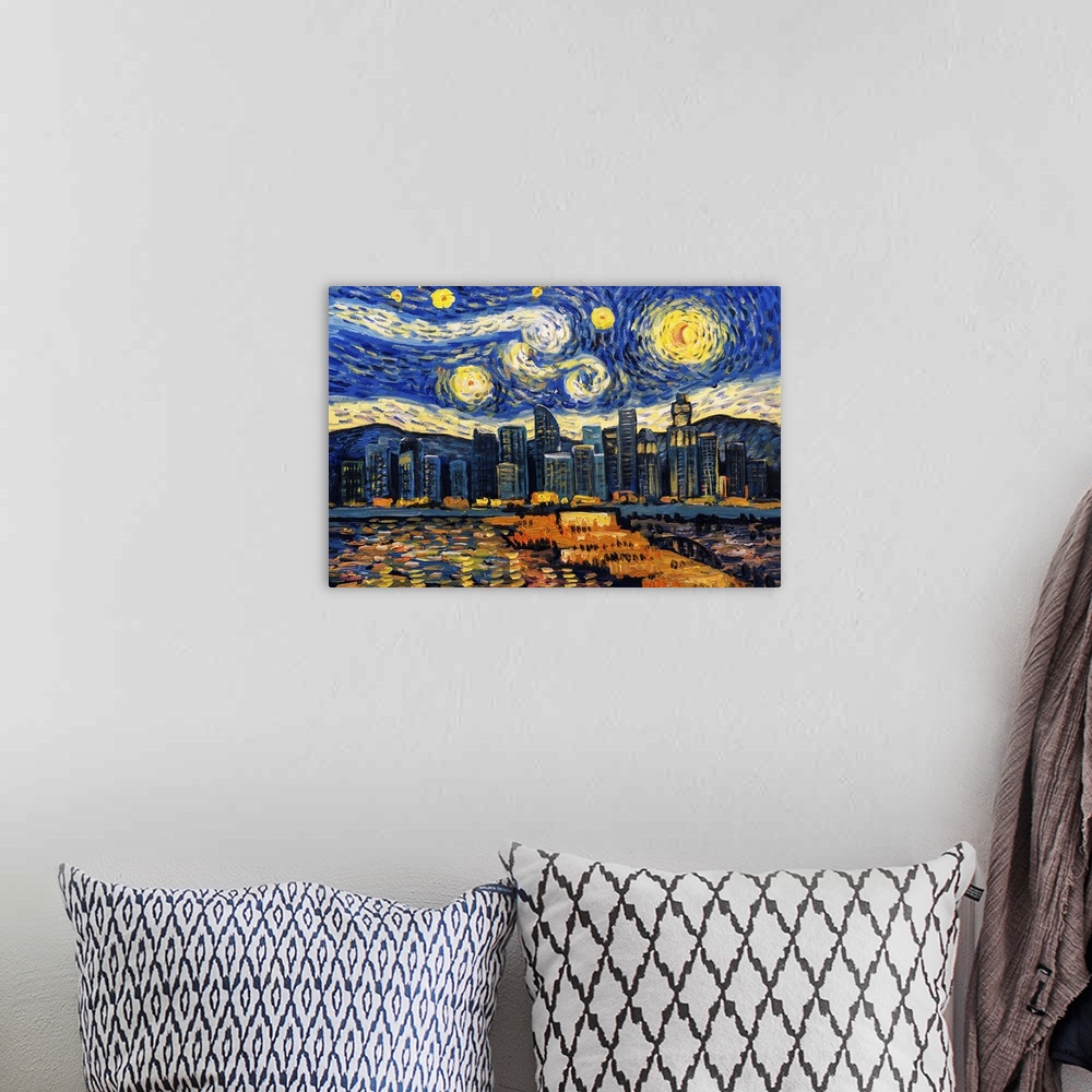 A bohemian room featuring City View Of Singapore With Starry Night Sky