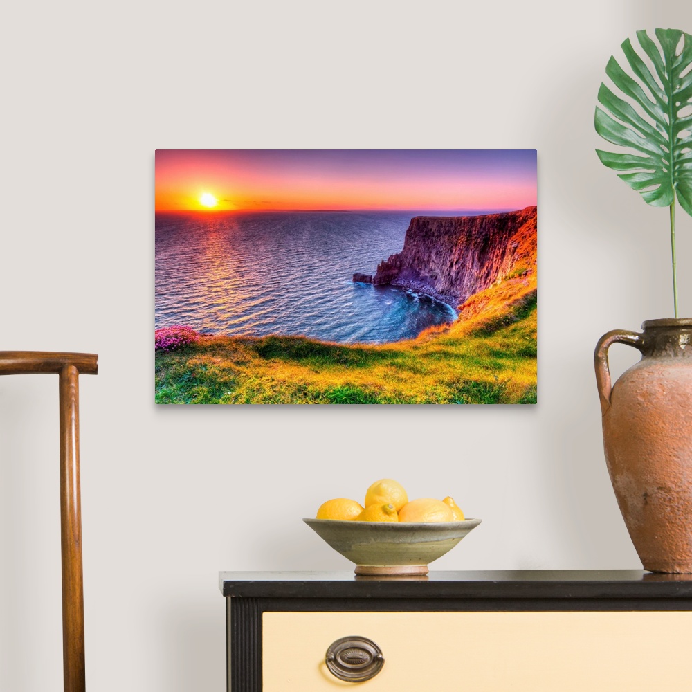 A traditional room featuring Cliffs of Moher at sunset, Co. Clare, Ireland.