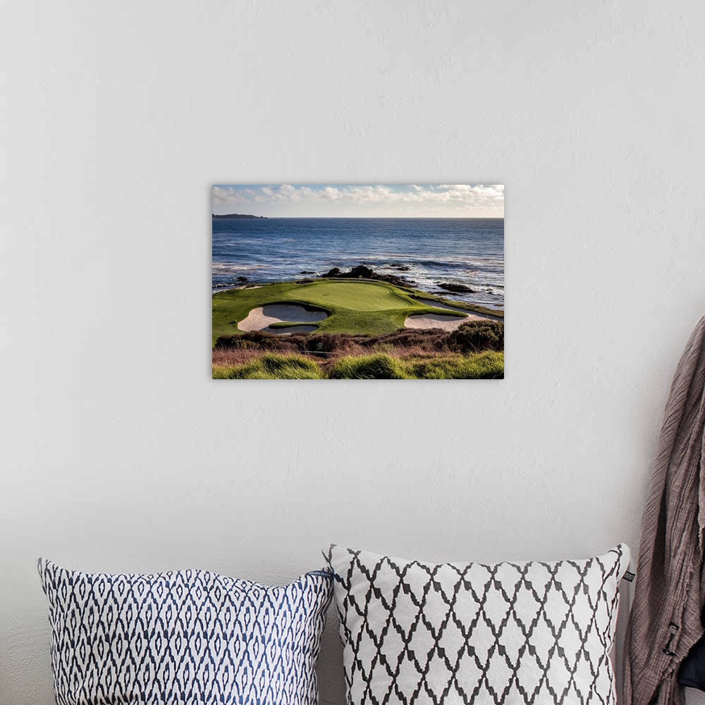 A bohemian room featuring Coastline golf course, greens and bunkers in California.