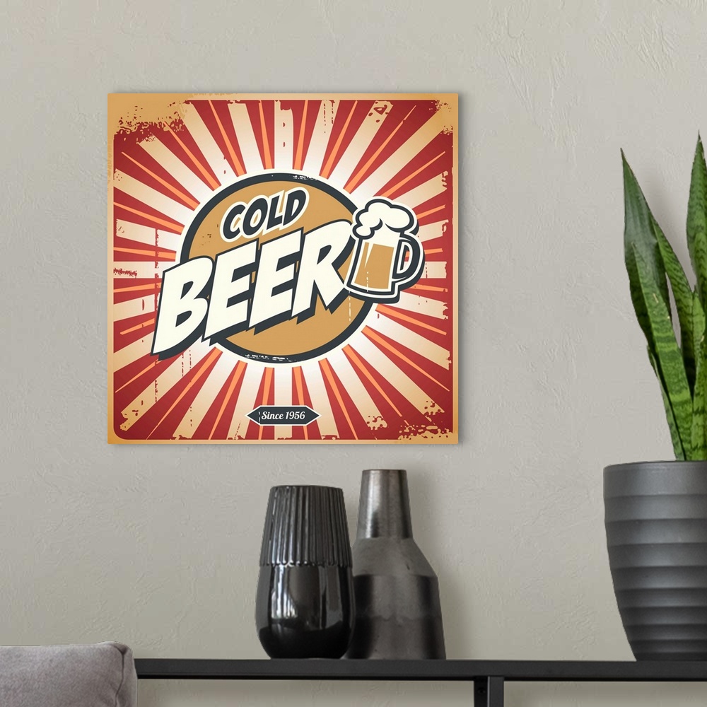 A modern room featuring Vintage beer poster