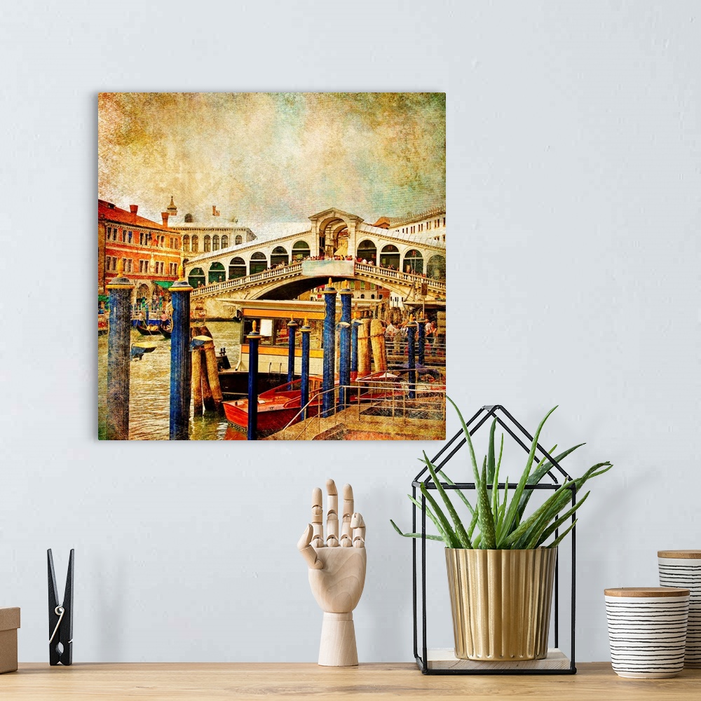 A bohemian room featuring colors of romantic Venice- painting style series - Rialto bridge