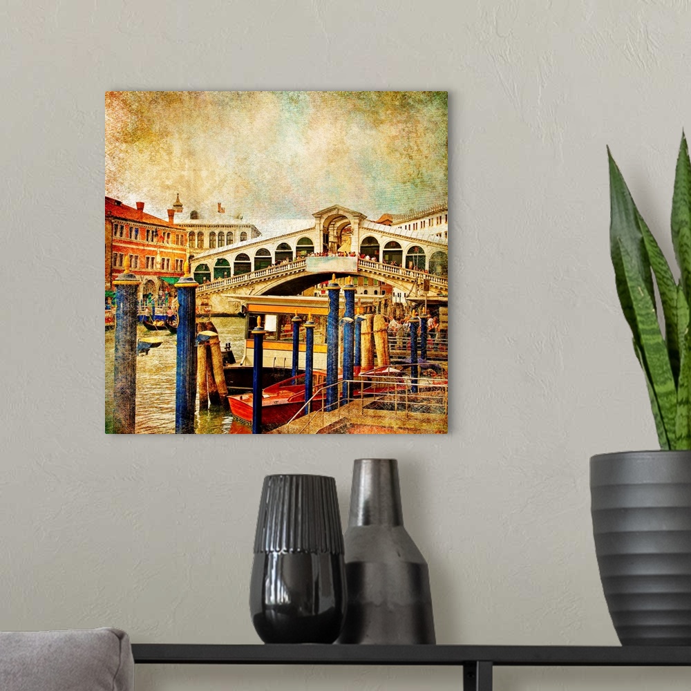 A modern room featuring colors of romantic Venice- painting style series - Rialto bridge