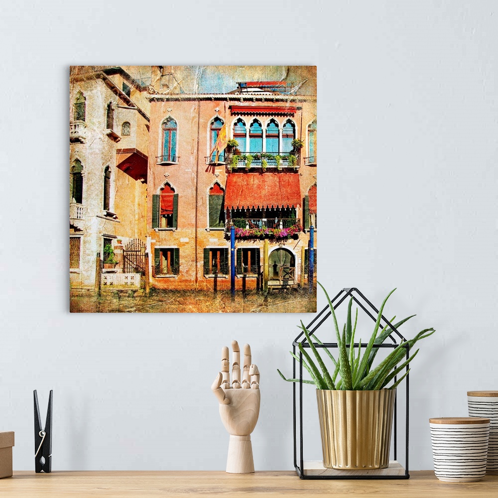 A bohemian room featuring colors of Venice - artwork in painting style series
