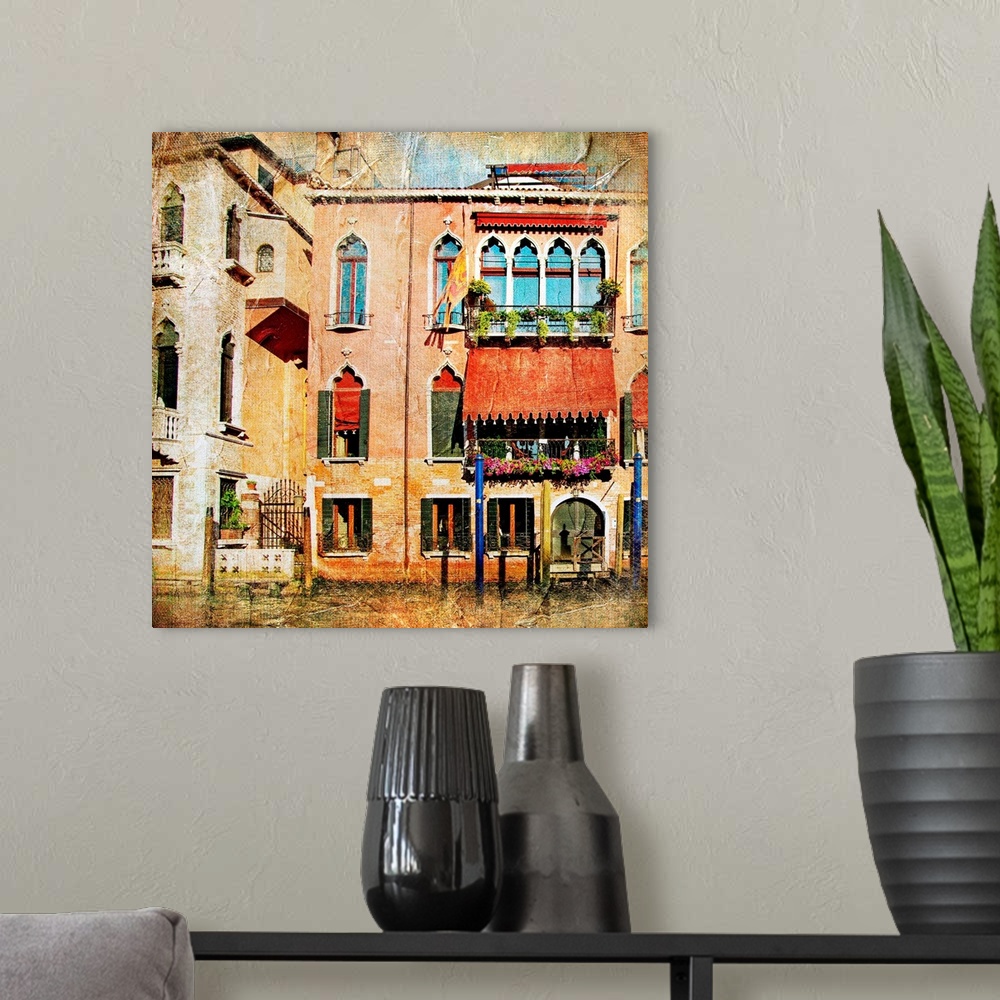 A modern room featuring colors of Venice - artwork in painting style series