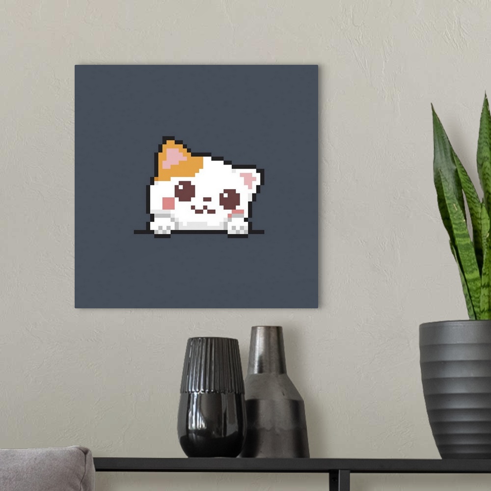 A modern room featuring Cute cat in a pixel style.