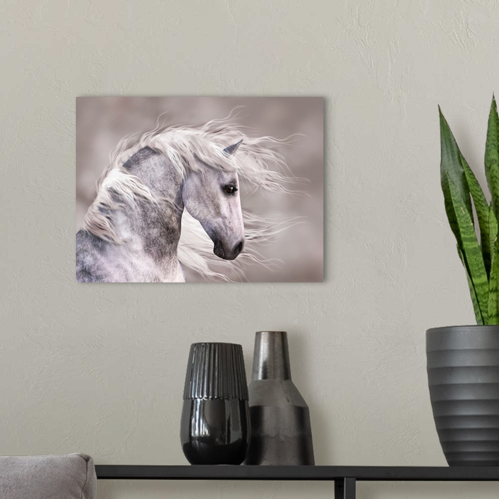 A modern room featuring Dappled Grey Horse