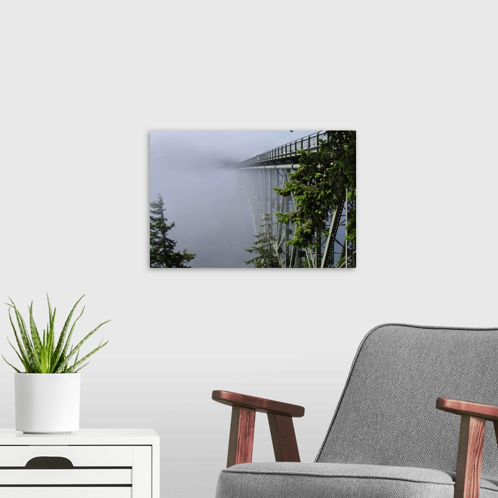 A modern room featuring Deception Pass Bridge In Fog, Seattle, Washington