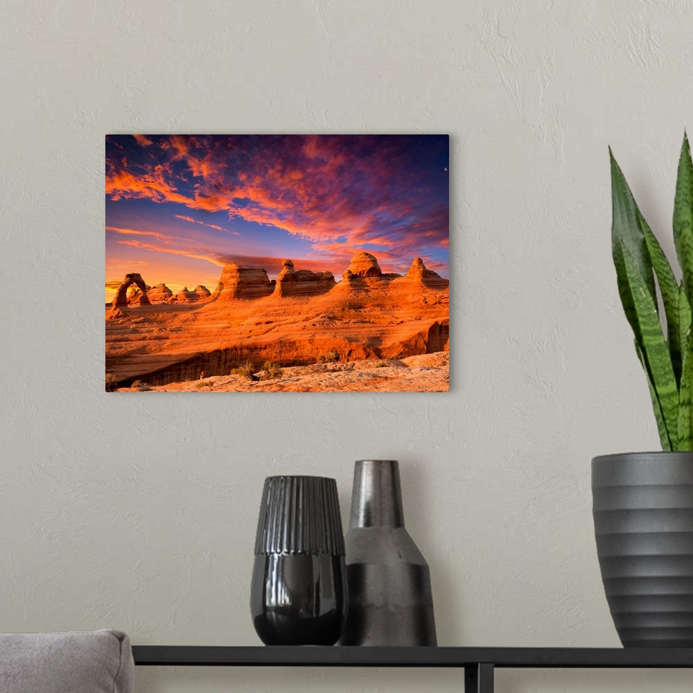 A modern room featuring Famous arched rock formation in Arches National Park, Utah.