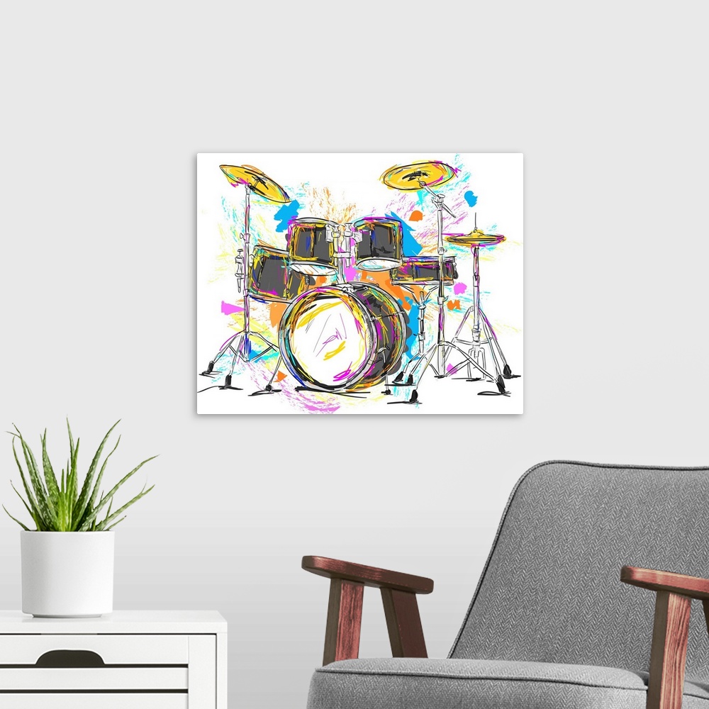 A modern room featuring Drum Painting