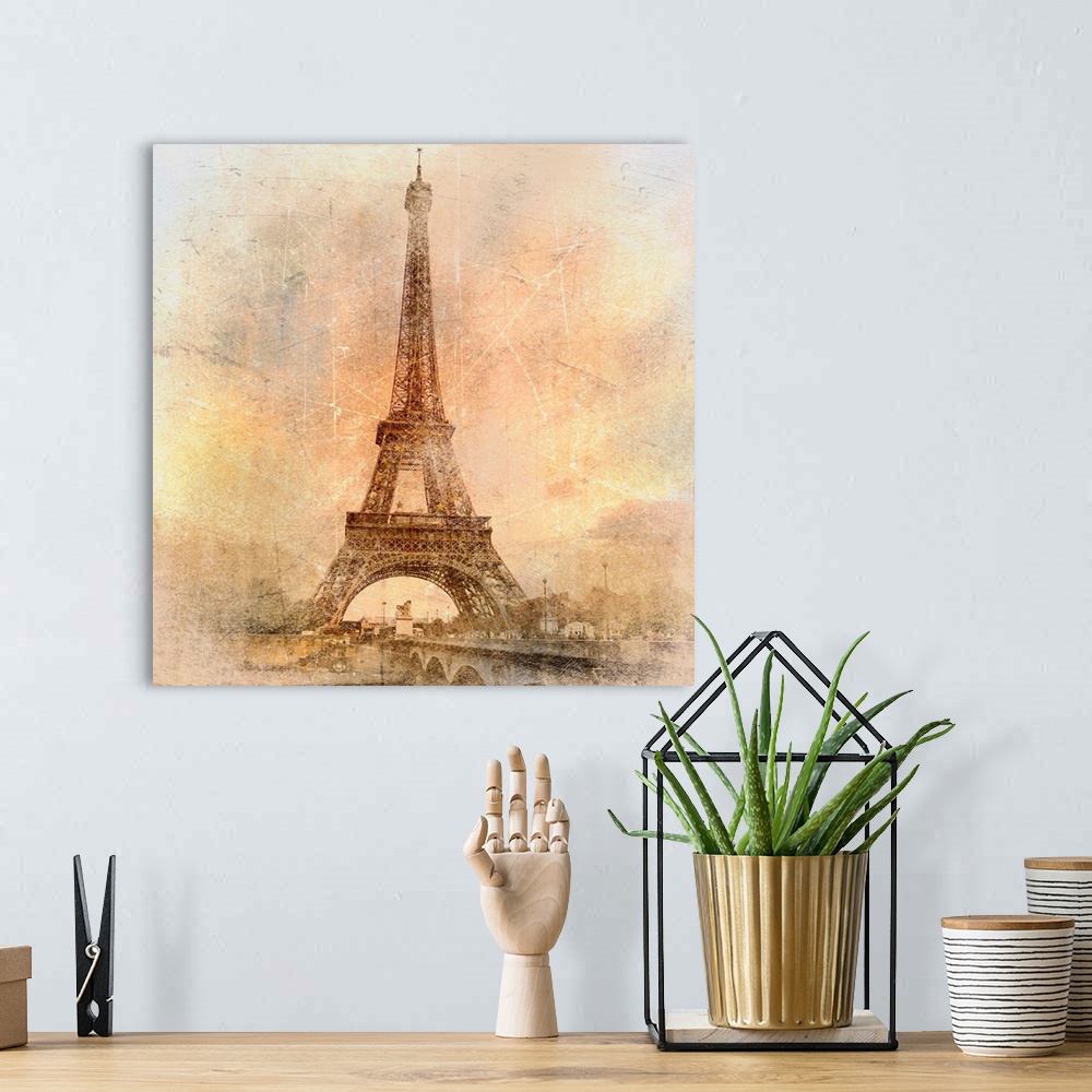 A bohemian room featuring retro styled background - Eiffel tower