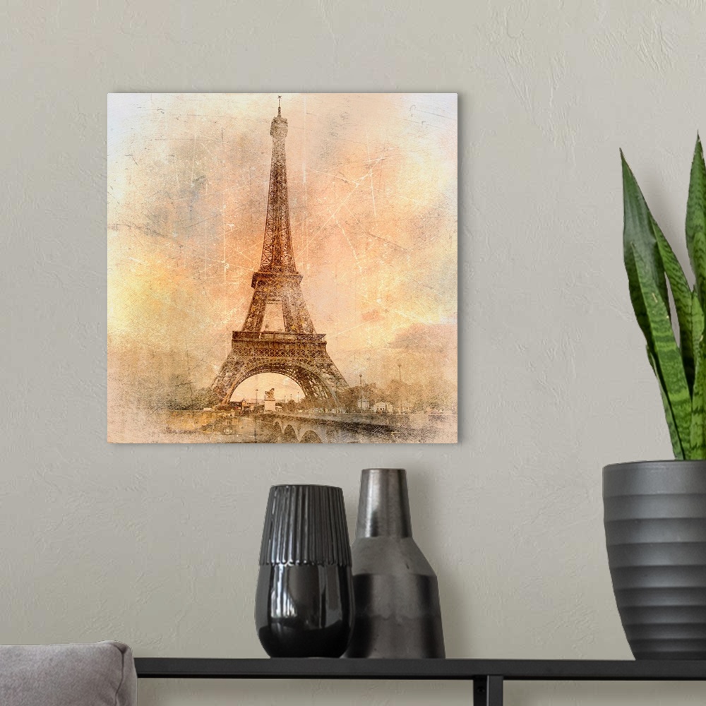 A modern room featuring retro styled background - Eiffel tower