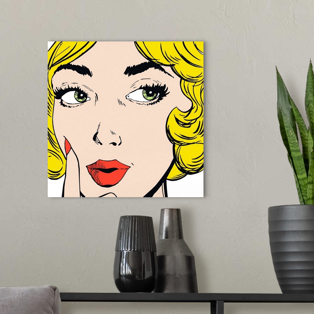 A modern room featuring Face Of A Beautiful Woman in a pop art style