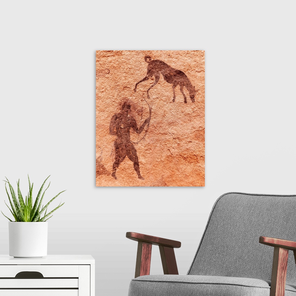 A modern room featuring Famous prehistoric rock paintings of Tassili N'Ajjer, Algeria