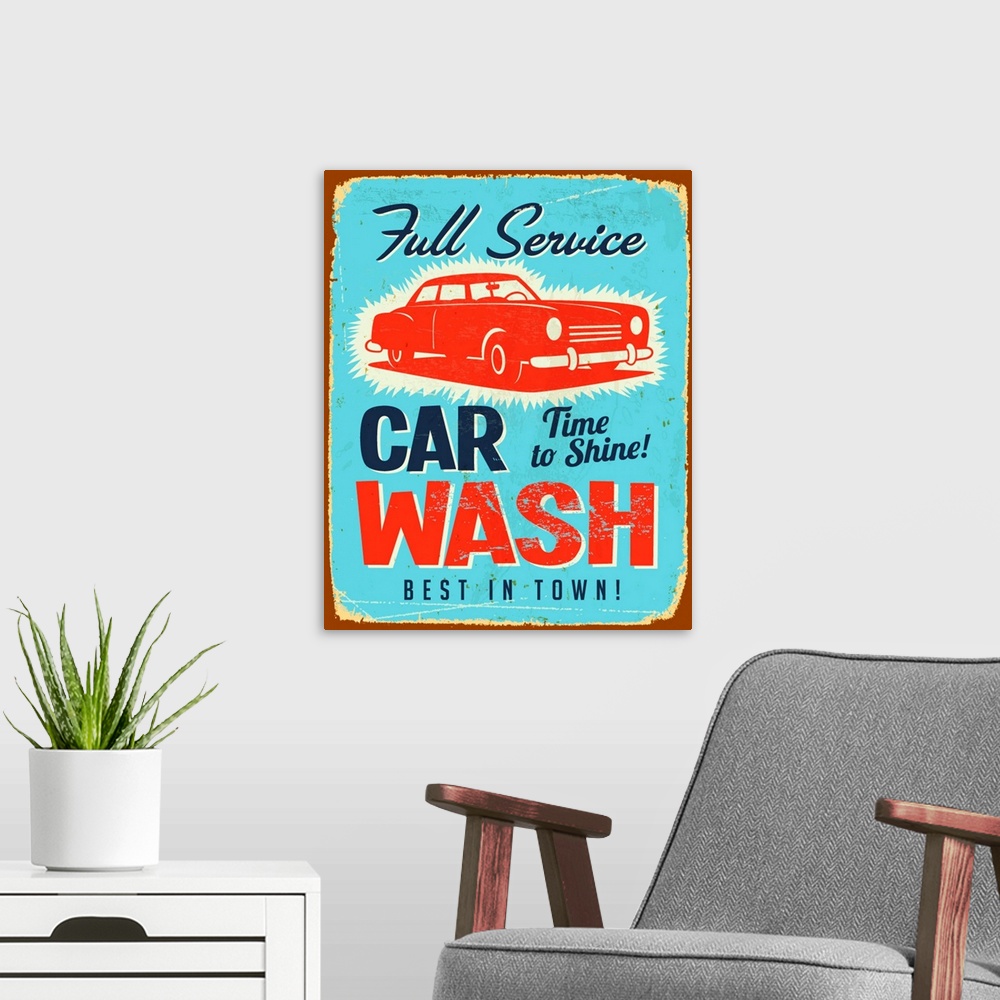 A modern room featuring Vintage metal sign - Car Wash - Vector EPS10.