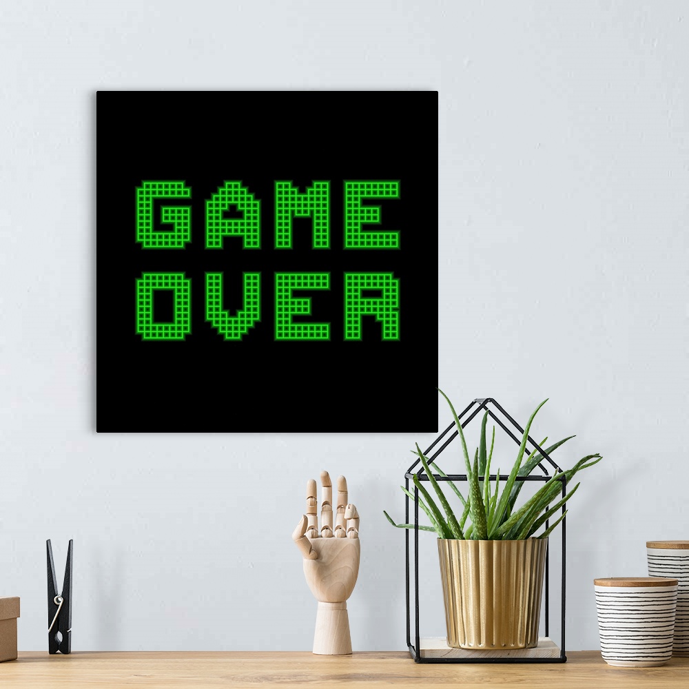 A bohemian room featuring Game Over On A Green Grid Digital Display
