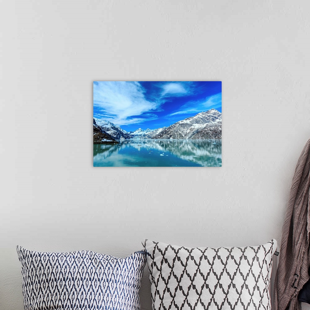 A bohemian room featuring Panoramic view of Glacier Bay national Park. John Hopkins Glacier with Mount Orville and Mount Wi...