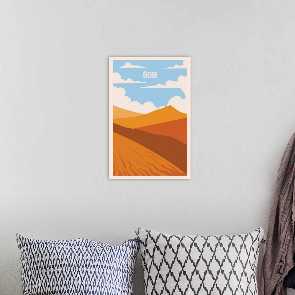 A bohemian room featuring Gobi Desert Modern Vector Travel Poster