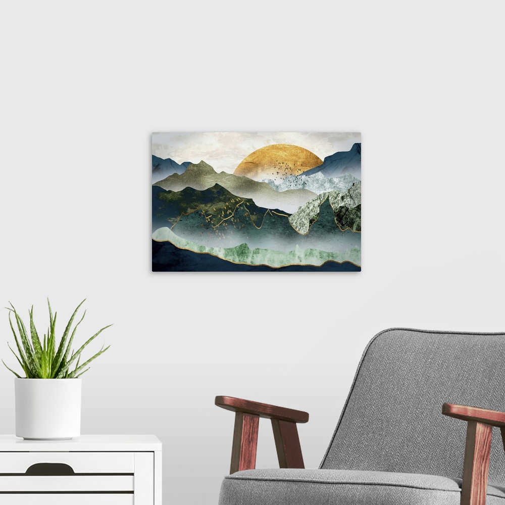 A modern room featuring Golden Mountains At Sunset
