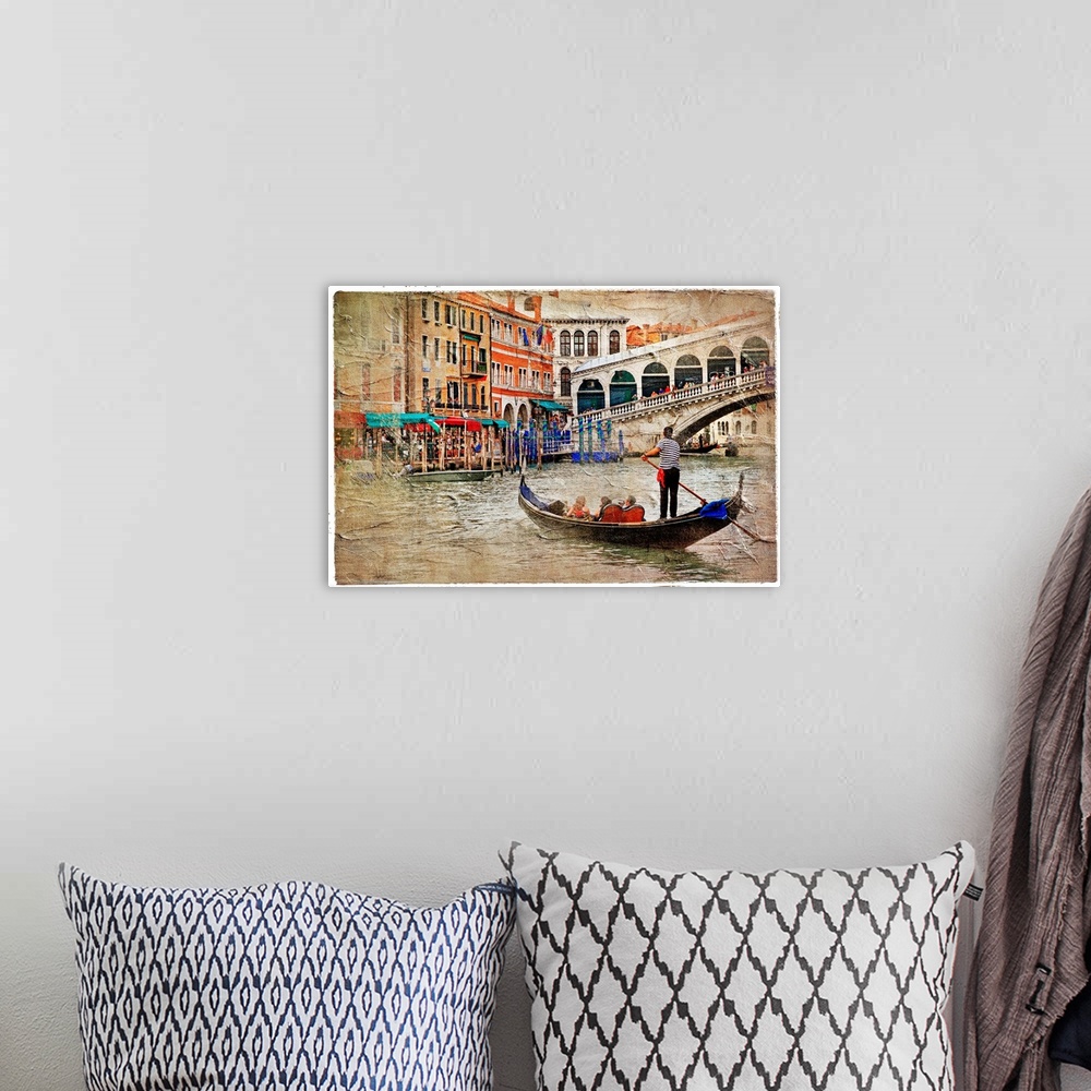 A bohemian room featuring beautiful Venice - artwork in painting style