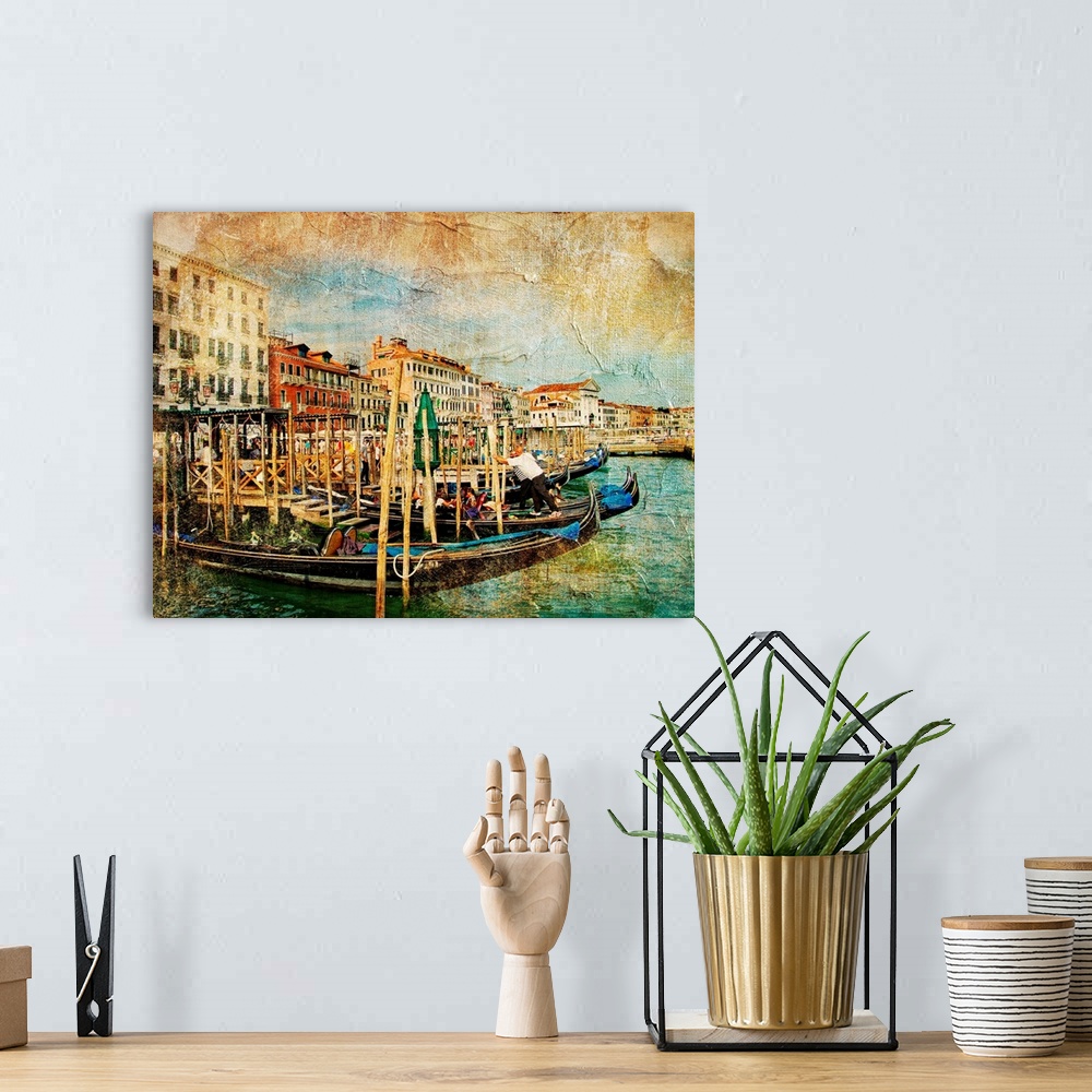 A bohemian room featuring Venice, Grad channel - artwork in painting style