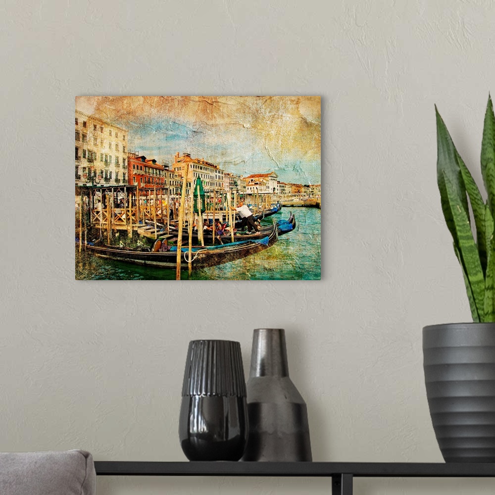 A modern room featuring Venice, Grad channel - artwork in painting style