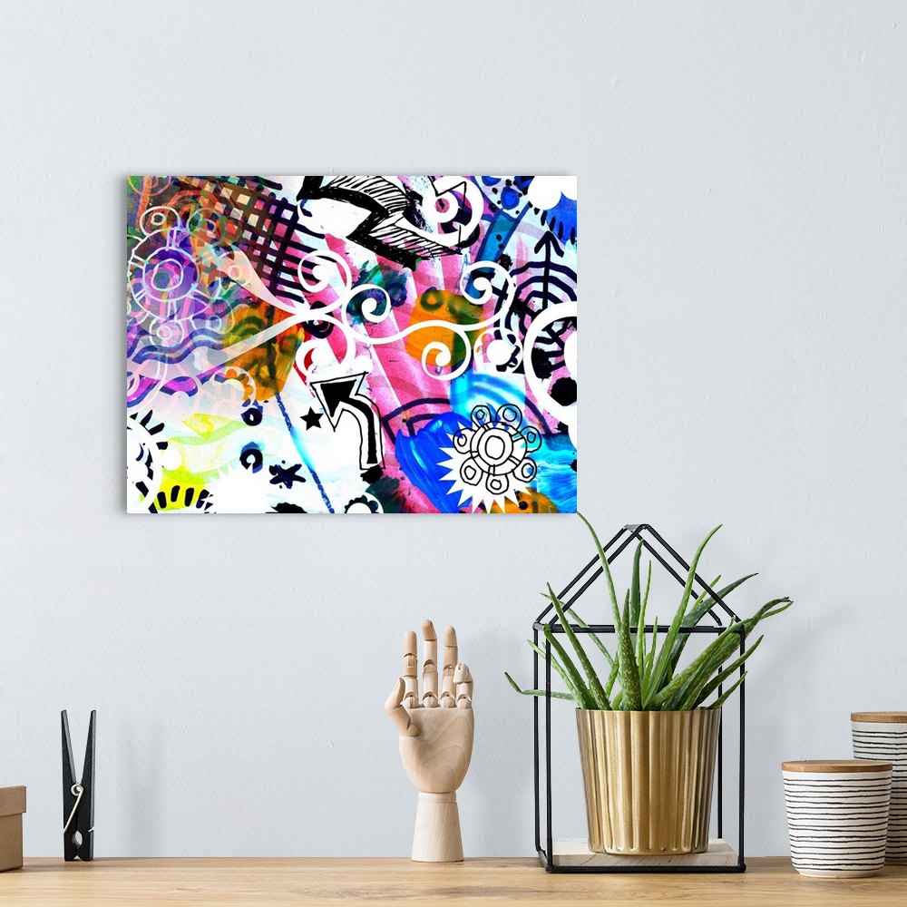 A bohemian room featuring abstract background, color painted graffiti