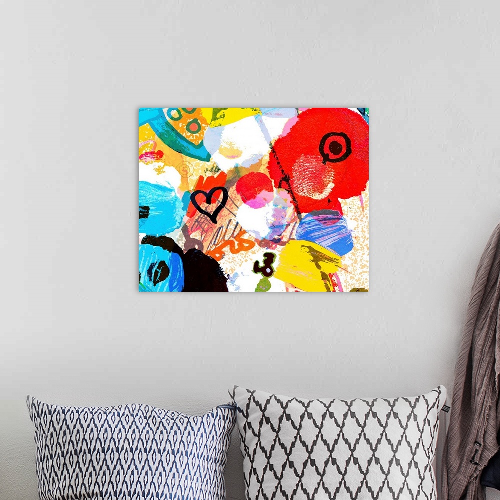 A bohemian room featuring abstract graffiti collage, digital painting