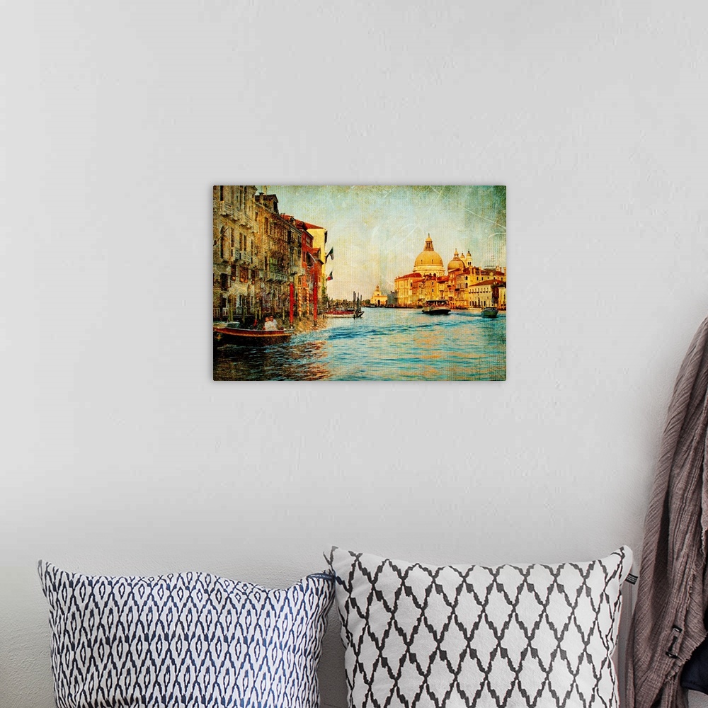 A bohemian room featuring Grand channel -Venice - artwork in painting style