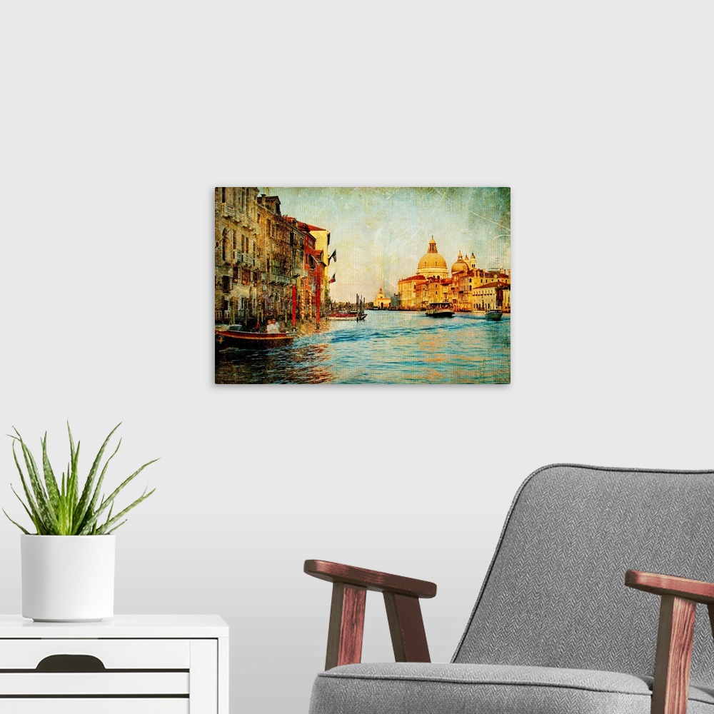 A modern room featuring Grand channel -Venice - artwork in painting style